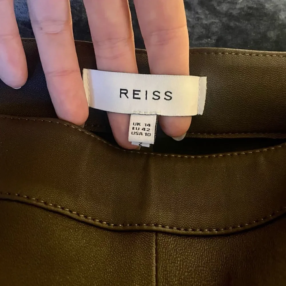 REISS Margot Leather Trouser Khaki brown pants size-zip (size 10)